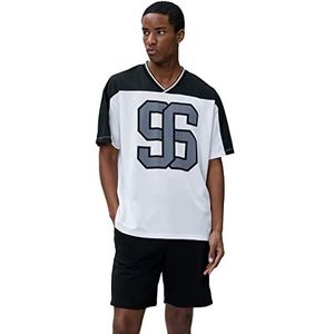 Koton Heren Oversized Varsity Printed V-hals Multicolor T-shirt met korte mouwen, wit (000), M