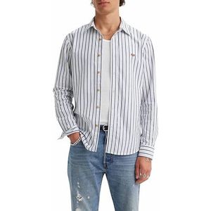 Levi's Long-Sleeve Battery Housemark Slim Shirt Mannen, Jenny Stripe Sodalite Blue, XS
