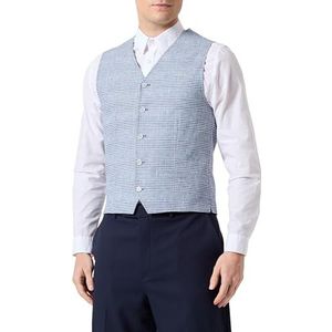 Jack & Jones JPRRIVIERA linnen Waistcoat kostuumvest voor heren, lichtblauw/ruiten: slim fit, 52, Lichtblauw/ruiten: slim fit, 52