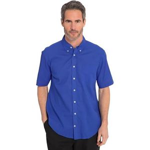 JP 1880, Heren grote maten, linnen hemd, halve mouwen, buttondown-kraag, moderne pasvorm, koningsblauw, L