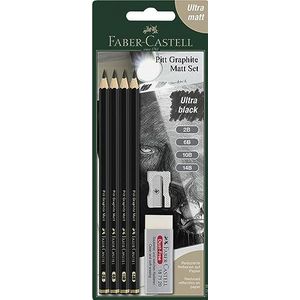 Faber-Castell 115298 - Potlodenset Pitt Graphite mat, 5-delig, incl. puntenslijper en gum