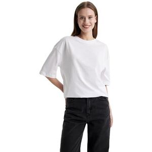 DeFacto Oversized crop tops voor dames, klassiek basic shirt voor dames, comfortabel oversized shirt voor vrouwen, wit, S