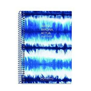 MIQUELRIUS - Schoolagenda 2021-2022 – actieve afmetingen 11,7 x 17,4 cm, weekoverzicht, Tie Dye, taal Spaans