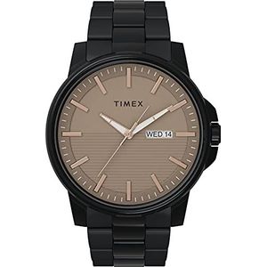 Timex Klassiek 45 mm Heren Dag Datum Horloge, Zwart, 45 mm, Jurk Horloge