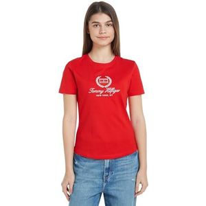 Tommy Hilfiger Dames T-shirt met korte mouwen en slanke vlag T-shirt met ronde hals, Fierce Red, 3XL/stor/tall