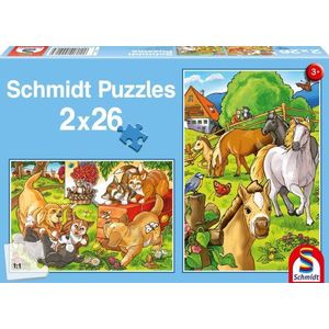 Schmidt Spiele 55518 - De liefste dieren (honden, katten, paarden), 2 x 26 delen