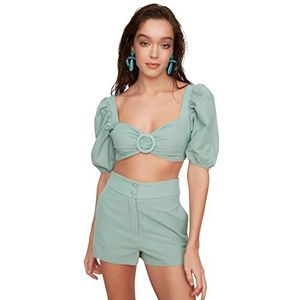 Trendyol Dames Ballonslang gesp Shorts Bluse-Team Rok Set, Mint, 40
