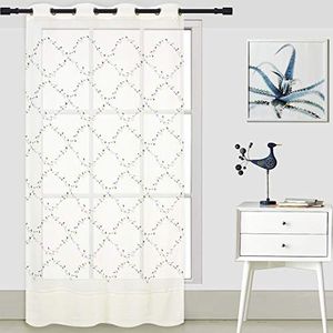 Forentex Gordijn met borduurwerk, 145 x 260 cm, bloemenpatroon, voor ramen, deuren, polyester, Lavanta, N-0582, 145 x 260 cm