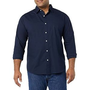 Amazon Essentials Regular-Fit Stretch Poplin overhemd met lange mouwen voor heren, marineblauw, XS