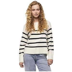 PIECES Pcsia Ls Knit Noos Bc Pullover voor dames, wit/strepen: zwart, M