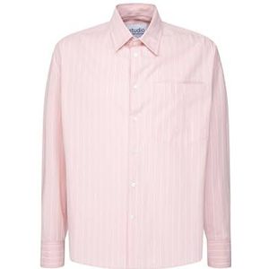 Seidensticker Studio Uniseks overhemd - oversized fit - lange mouwen - gestreept - hemdkraag - 100% katoen, roze, M