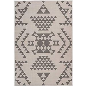 One Couture Platte stapel tapijt Ethno Mayo Azteeks design driehoek Scandi crème ivoor grijs woonkamer tapijt eetkamer tapijt loper gang loper, grootte: 80cm x 150cm