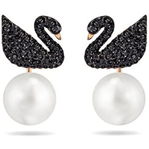 Swarovski Iconic Swan earring jackets, Swan, Zwart, Roségoudkleurige toplaag