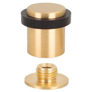 EVI Herrajes | Deurstop Voor Vloer | Ø24x30 mm | Messing satijnmatte afwerking | Zwart rubber | Inclusief schroef + expansieplug | Mod. I-191-LMT