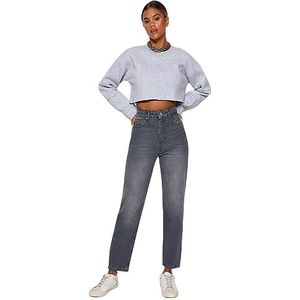 Trendyol Dames Gerade Mama Hohe Taille Jeans, Grijs, 32