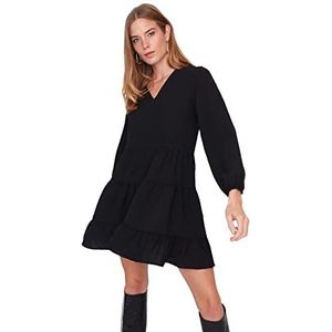 Trendyol Dames rechte mini lange mouwen casual ontspannen jurk, zwart, 34