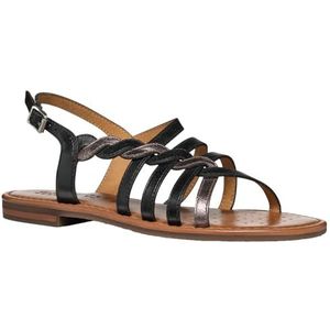 Geox Dames D Sozy S D Flat Sandal, Black/Leather, 38,5 EU, zwart leder, 38.5 EU