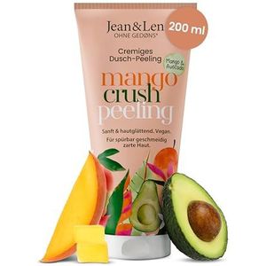 Jean & Len shower scrub mango & avocado, met natuurlijke exfoliërende bestanddelen, zachte reiniging, kan ingegroeide haren voorkomen, zonder microplastics & siliconen, vegan body scrub, 200 ml