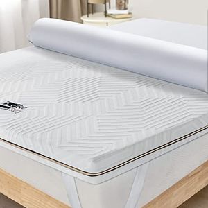 Bedstory Topper voor eenpersoonsbed, 80 x 190 cm, eenpersoonsbed matras met gel/bamboehoutskool/groene thee/loni koper, topper voor tweepersoonsbed van traagschuim 5 cm, ademende matrasbeschermer