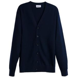 Diana Studio, Basic gebreide jas voor heren, blauw, 100% merinowol, lange mouwen, maat L, regular fit, Blauw, L