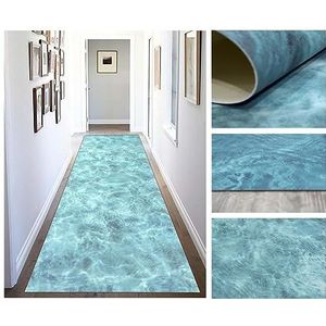 Vinyltapijt van pvc, digitaal vormgegeven, voor woonkamer, keuken, woonkamer, ingangen, badkamer of slaapkamer, antislip PVC-achterkant, gemakkelijk te wassen, turquoise