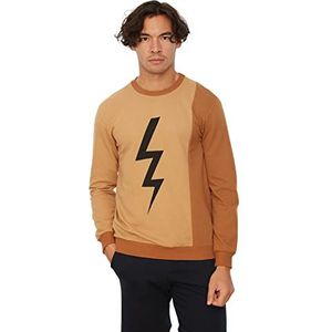 Trendyol Heren ronde hals effen normaal sweatshirt, beige, L, Beige, L