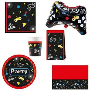 Procos DY10273855 - Gaming Party Set Groot, borden, servetten, bekers, tassen, tafelkleed, folieballon, tafeldecoratie, verjaardagsdecoratie