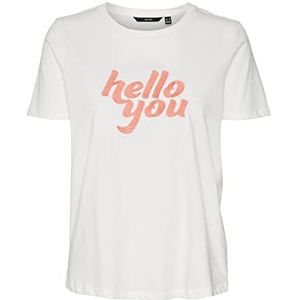 VERO MODA Vmrojaolly Ss Top Box JRS T-shirt voor dames, Sneeuwwit/print: hello you, XS