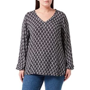 KAFFE Dames V-hals T-shirt, lang, zwart/Chalk Fan Print, 40