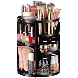 360 roterende make-up organizer - verstelbare plankhoogte en volledig draaibaar. De perfecte cosmetische organizer voor slaapkamer dressoir of ijdelheid aanrecht. (zwart)