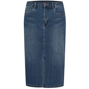 KAFFE Dames denim rok knie lengte slim fit front slit regular taille dames, Medium Blue Washed Denim, 34 NL