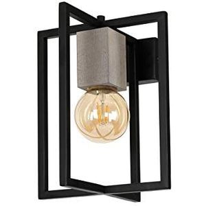 Homemania wandlamp, Ralph, zwart, grijs, metaal, hout, 25 x 25 x 35 cm
