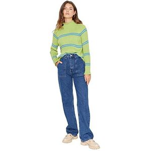 Trendyol Vrouwen Hoge Taille Wijde Pijpen 90's Wijde Pijpen Jeans, Donkerblauw, 60