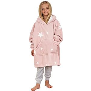 Dreamscene Star Print Hoodie Deken Warm Zacht Pluche Koraal Wit Sherpa Fleece Gooi Kinderen Jumper Cosy Meisjes Sweater, Kids - Lichtroze