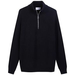 Diana Studio Trui met halve ritssluiting, marineblauw, heren, wol, lange mouwen, maat XL, regular fit, Zwart, XL-3XL