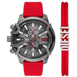 Diesel Heren analoog kwarts horloge met siliconen armband DZ4673SET, rood