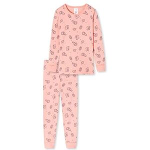 Schiesser Meisjespyjama lang – eenhoorn, sterren, stippen, bosmotieven en heksen – organisch katoenen pyjamaset, perzik, 128 cm