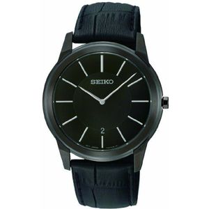 Seiko Quartz SKP375P1 Herenhorloge, zwart/zwart, Riemen.