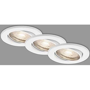 Briloner Lichten - LED-inbouwlampen, set van 3 plafondlampen, LED-module draaibaar, elk 3,5 Watt, elk 350 lumen, 3.000 Kelvin, IP23, wit, 86x70mm (DxH), 7144-036