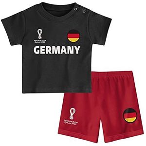 FIFA Unisex Kids Officiële Fifa World Cup 2022 Tee & Short Set - Duitsland - Away Country Tee & Shorts Set (pak van 1), Zwart/Rood, 0-3 Maanden