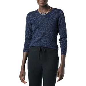 Amazon Essentials Lichte trui met ronde hals en lange mouwen voor dames (verkrijgbaar in grote maten), marineblauw cheetah, XS
