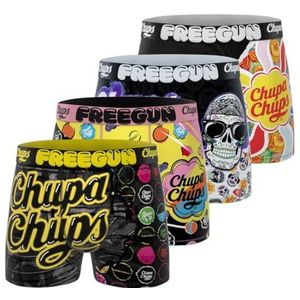 FREEGUN Chupa Chups-boxershorts voor kinderen, ademend en ultrazacht (4 stuks), geel/zwart/paars/rood, 8-10 Jaar