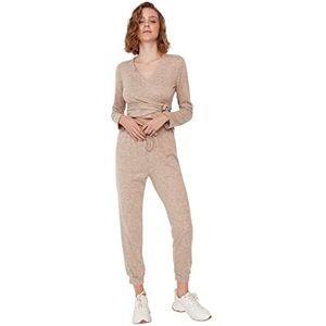 Trendyol Dames loungewear getailleerde broek, beige, XL, Beige, XL