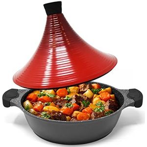 Joejis Aluminium tajine kookpot met verlijmde stalen basis & zelfrijzend conisch deksel tajine pot 28 cm met anti-aanbaklaag voor smaakvol en mals langzaam gegaard varkensvlees gevogelte vis en meer