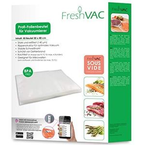 FreshVac folierollen 30 x 600 cm, 2 stuks voor je vacuümverpakker, sterke en scheurvaste vacuümzakken (materiaaldikte ca. 140 μm), BPA-vrij, ideaal voor sousVide koken.