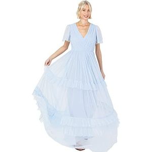 Anaya with Love Dames Maxi Jurk Korte Mouw Avond Baljurk Gelaagd V-hals Strikje Bruidsmeisje Bruiloft Gast Prom Lange, Lichtblauw, 50