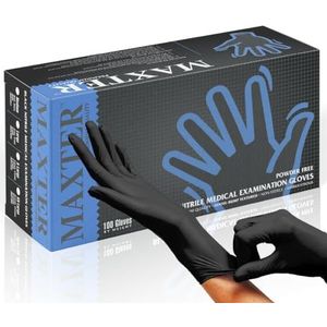 MAXTER Poedervrije nitril handschoenen, 100 stuks, maat L, zwart/doos met 100 handschoenen