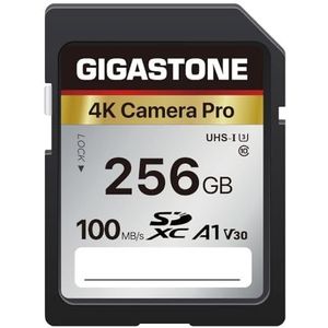 Gigastone SDXC-geheugenkaart 256 GB, 4K Pro serie, overdrachtssnelheid tot 100 MB/s. Compatibel met Canon Nikon Sony Camcorder, A1 V30 UHS-I klasse 10 voor 4K UHD-video