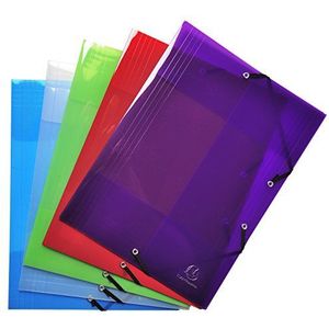 Exacompta 56701E verpakking (met 5 verzamelmappen, Crystal Colours, 3 kleppen, elastiek, PP 500µ, DIN A4) 5 stuks verschillende kleuren