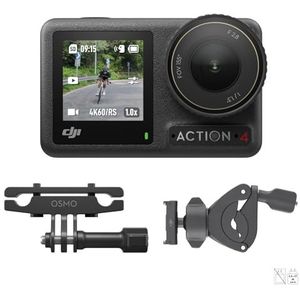 DJI Osmo Action 4 Standard Combo - 4K /120 fps waterdichte actiecamera met een 1/1,3 inch sensor, zwart & Osmo Action accessoireset voor fietsen op de weg